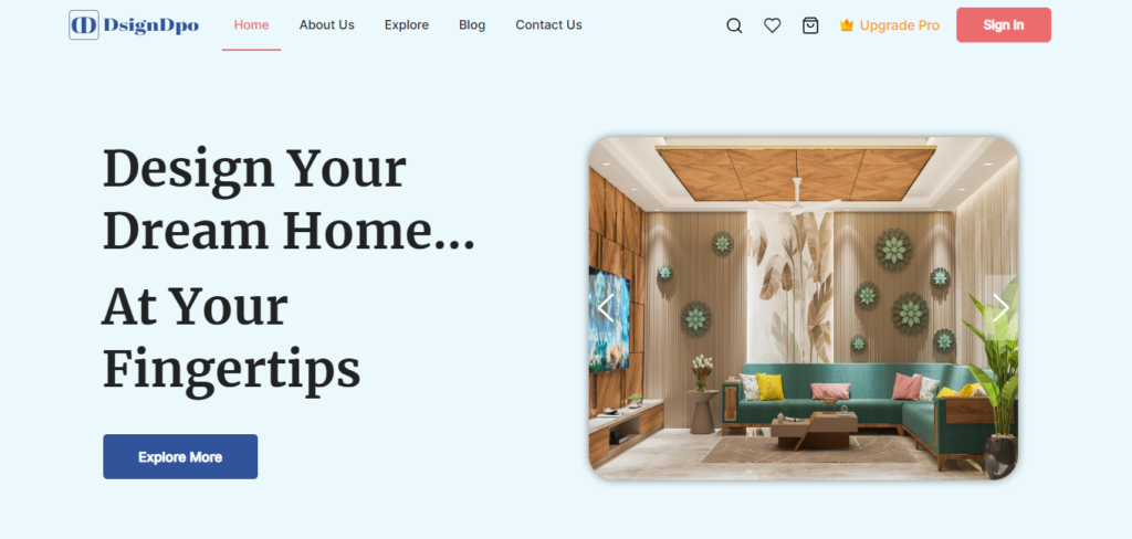 A screenshot of the homepage of a website called DsignDpo that sells furniture.