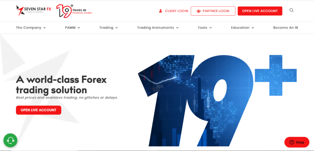 Homepage for Seven Star FX, a forex trading solution provider.