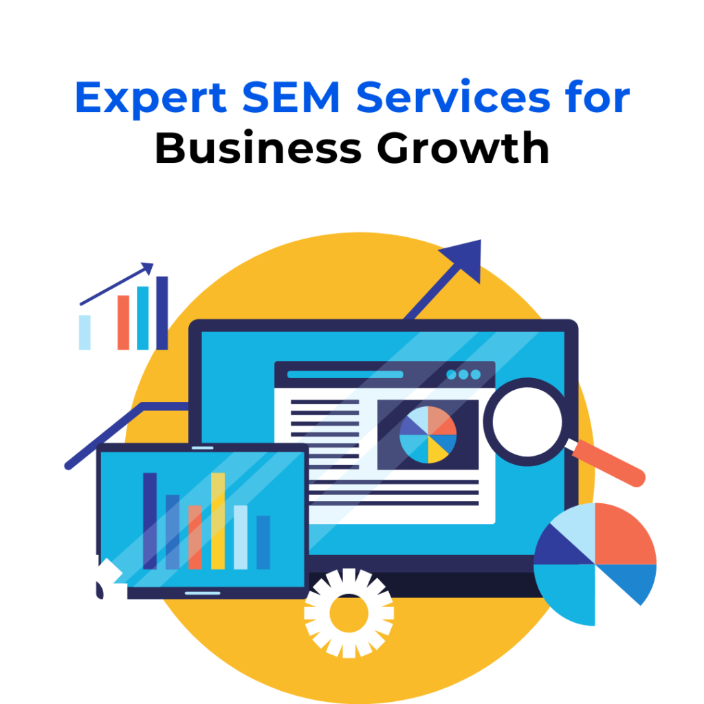 The text on the image reads "Expert SEM Services for Business Growth." The image is likely used to promote search engine marketing (SEM) services