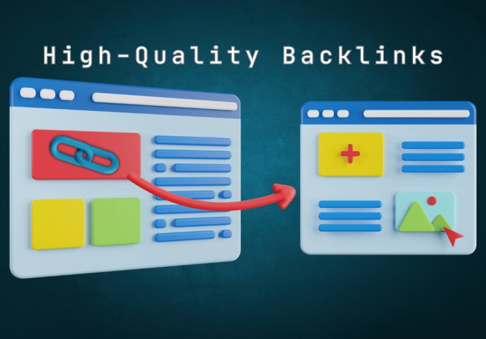 A 3D illustration of two websites connected by a red arrow. Text on the first website says "High-Quality Backlinks" and text on the second website says "Link Building".
A diagram showing a link between two websites. The first website represents a page about high-quality backlinks and the second website represents a page about link building.